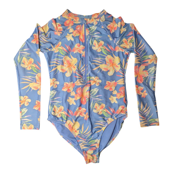 Wonder Nation-One Piece Swimming Suit-Island Flower Print - L(10-12) Long Sleeve - Picture 1 of 7